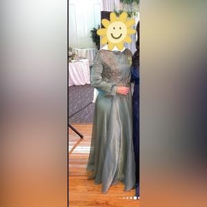 Modest ever green dress with silver detailing